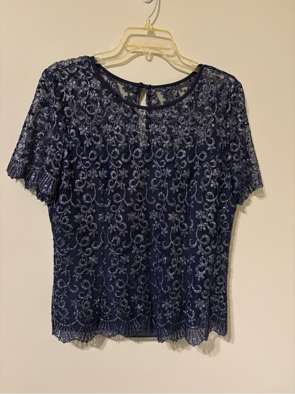 Aspeed Navy Floral Beaded Lace Short Sleeve Blouse
